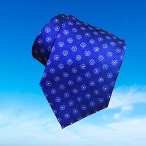 $450 Brioni Navy Blue White Floral Geometric Silk Tie Handmade in Italy